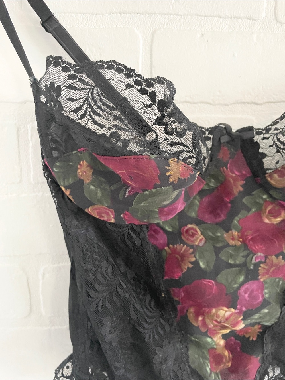 Y2K Sheer Lace Dark Floral Bustier Garter Corset Statement Vintage Size L - Picture 3 of 16